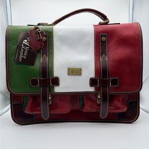 Venice Leather Italian Men's Bag - Red, Green, White